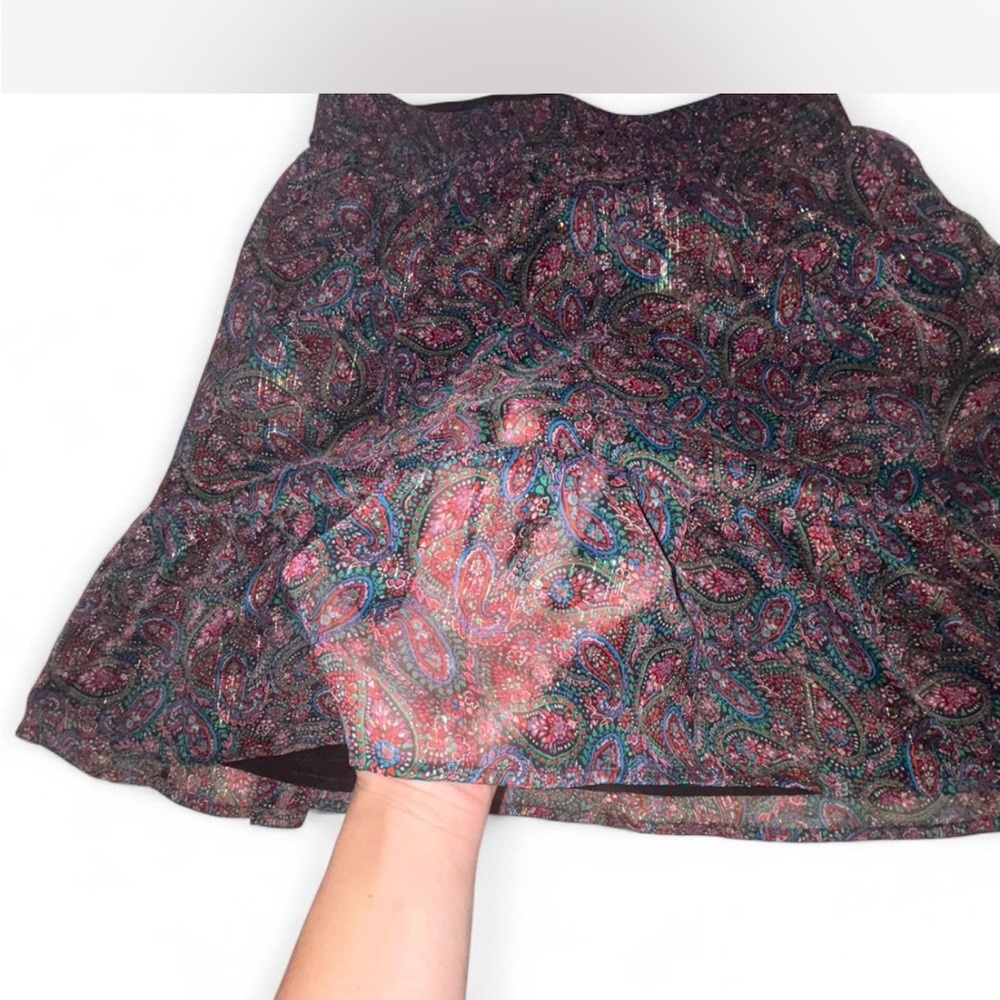 Paisley Sparkle Skirt, Tiered Ruffle Hem, Festival Party, Bohemian Style